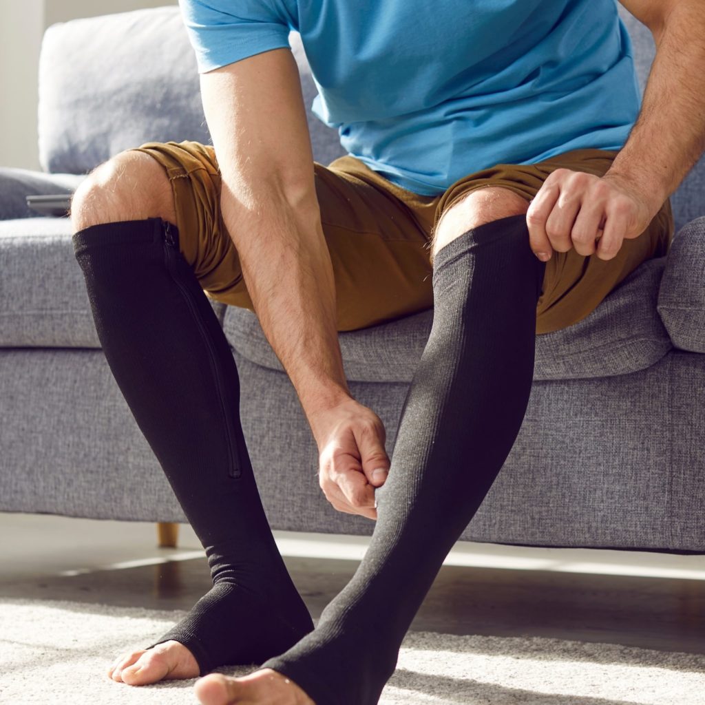 Wear compression stockings